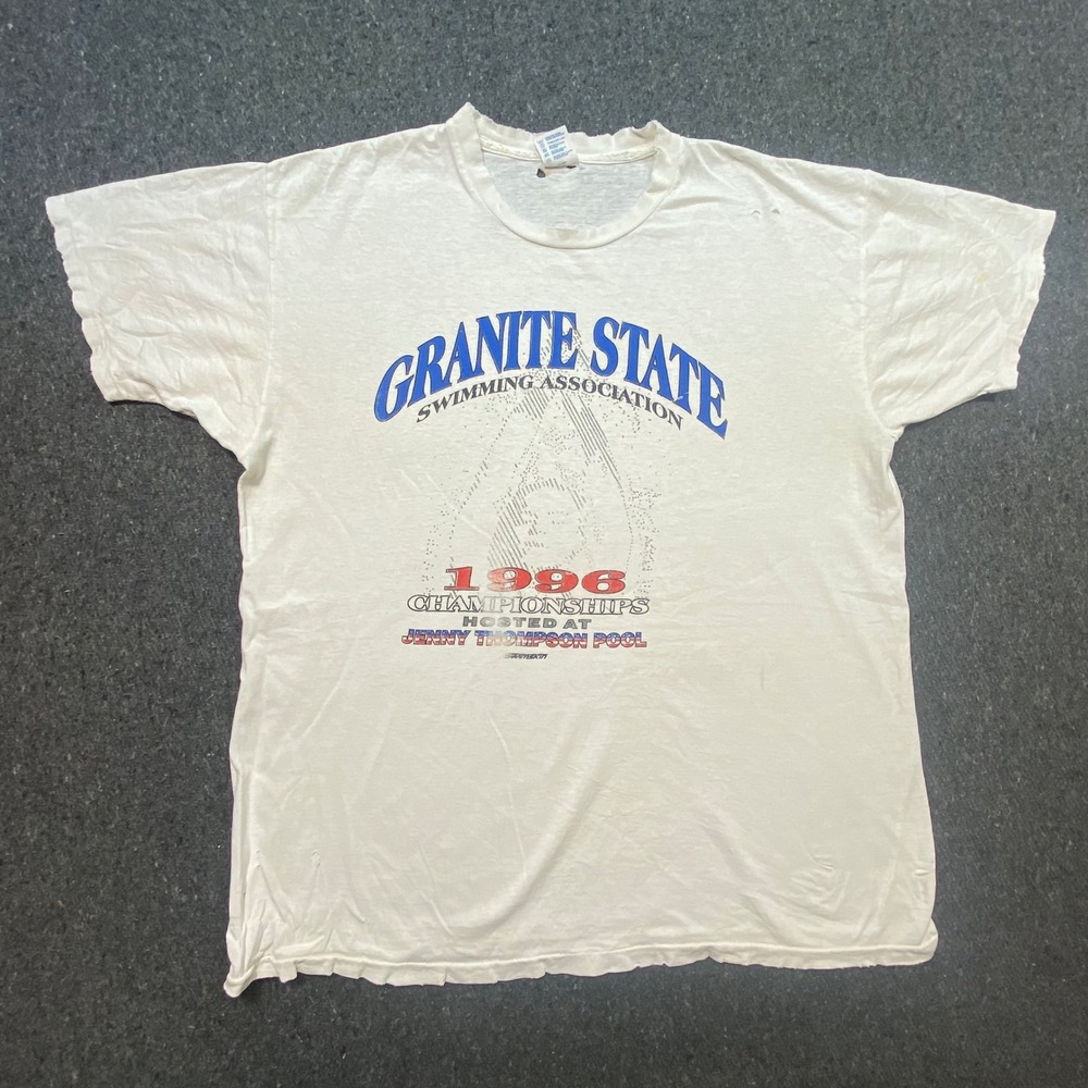 Delta Vintage 1996 Swimming Championships T Shirt XL Mens White 90s Distressed